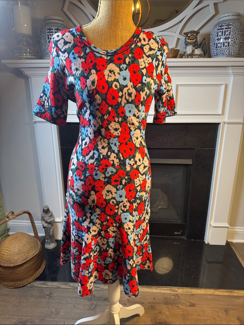 As seen on Tv show Milly Floral Fit-and-Flare Dress in Red and Blue L
